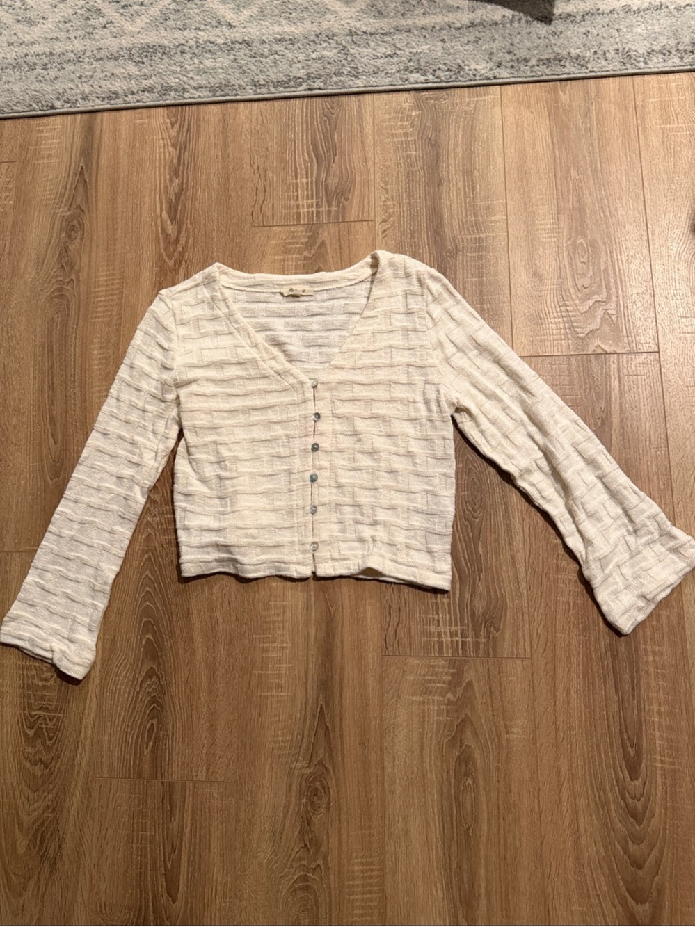 Madewell Cream Textured V-Neck Button Cardigan